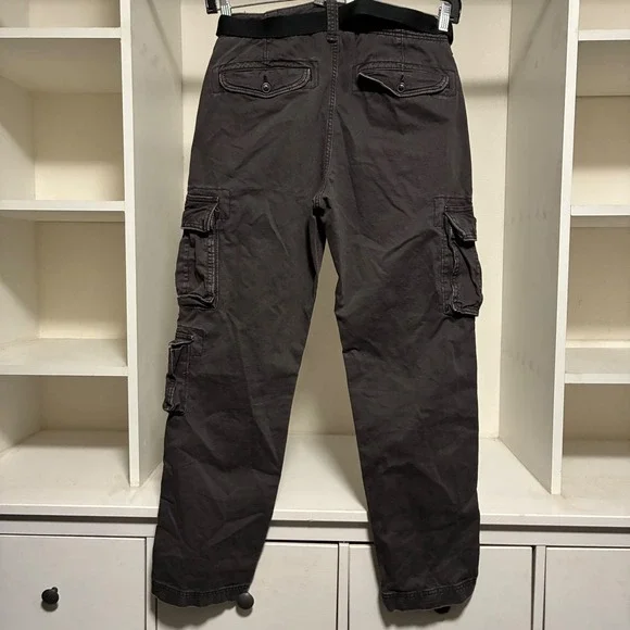 Abercrombie & Fitch Mens Loose Cargo Pants Faded Black 30x32 With Belt Utility - Picture 3 of 7